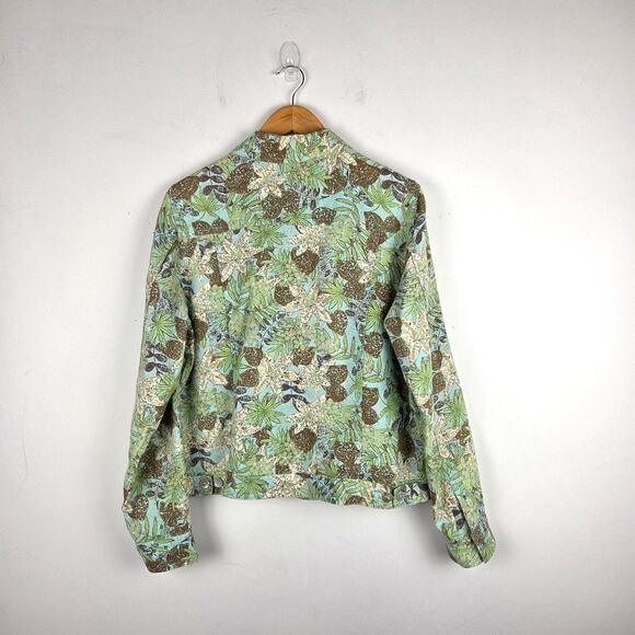 Statements‎ Green Brown Leaf Floral Linen Lightweight Jacket Size Large Tropical - Picture 6 of 8